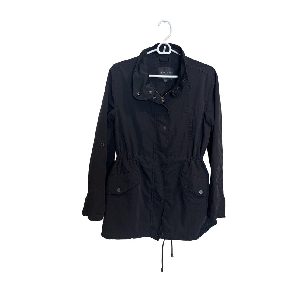 Sanctuary Jacket Womens Small Black Anorak Drawstring Waist‎ Lightweight Pockets